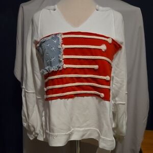 Oversized Patriotic White Sweatshirt with Red and Blue Flag Design (New/No Tags)